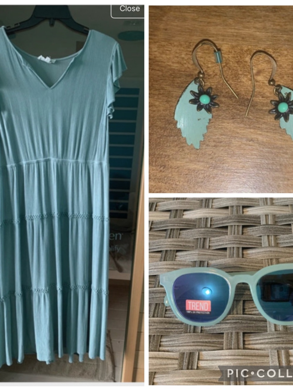 Lucky Brand Tiered V-Neck Midi Dress, Trend sunglasses and feather earrings